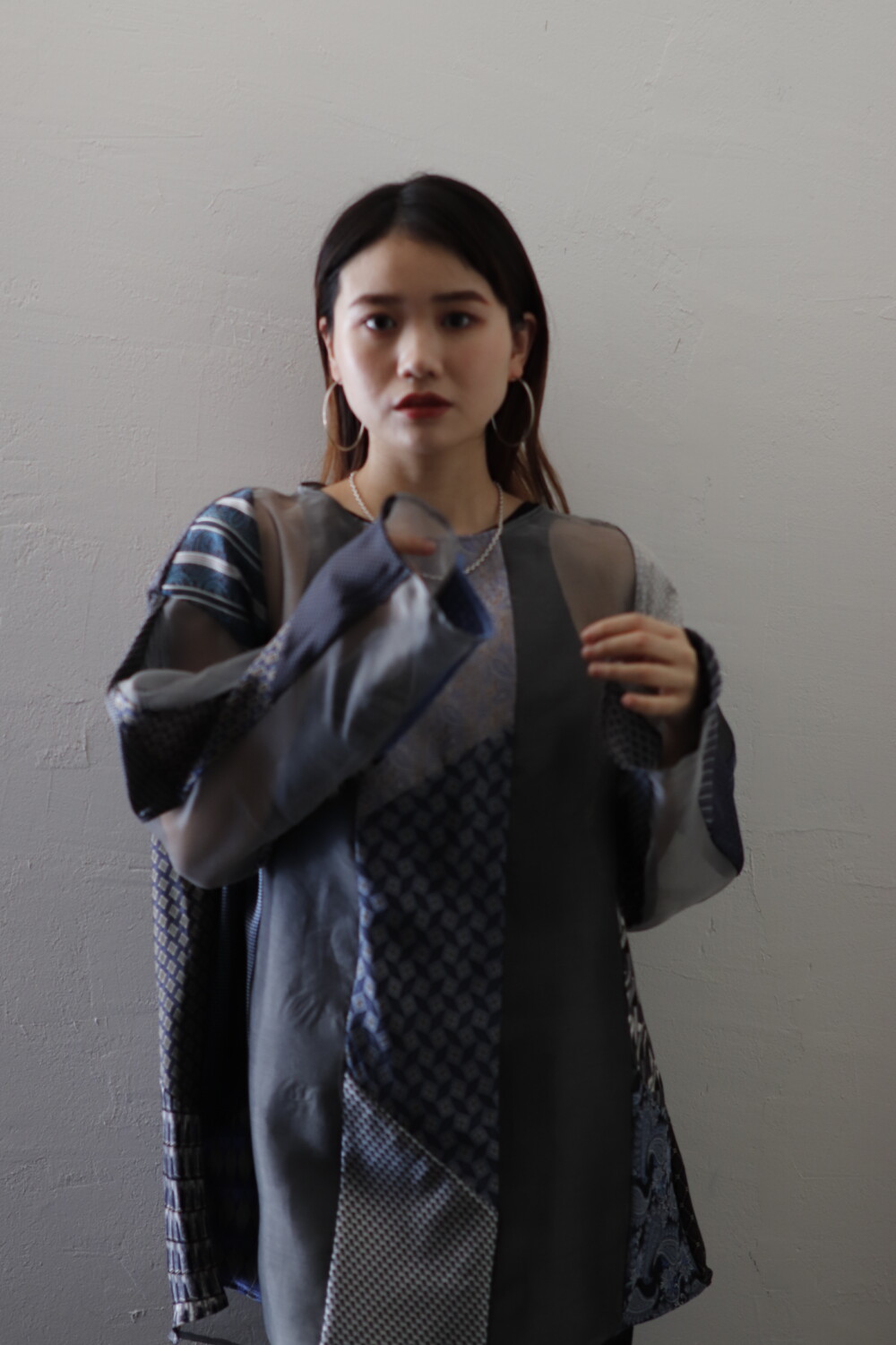 MALION VINTAGE マリオンヴィンテージ tie patchwork silk top サムネイル画像